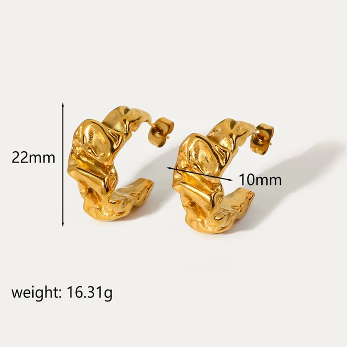 1 Pair Classic Simple Style Irregular Lava C Shape Stainless Steel  Gold Color Women's Stud Earrings Picture3